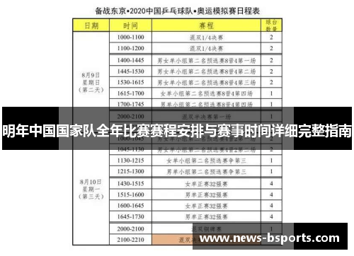 明年中国国家队全年比赛赛程安排与赛事时间详细完整指南